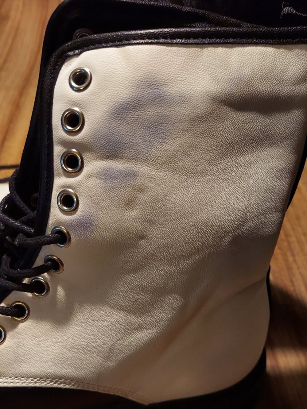 Black and White Lace Up Combat Boots - Picture 5 of 9